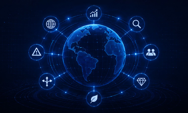 Advisory illustration showing global market opportunities and decision factors