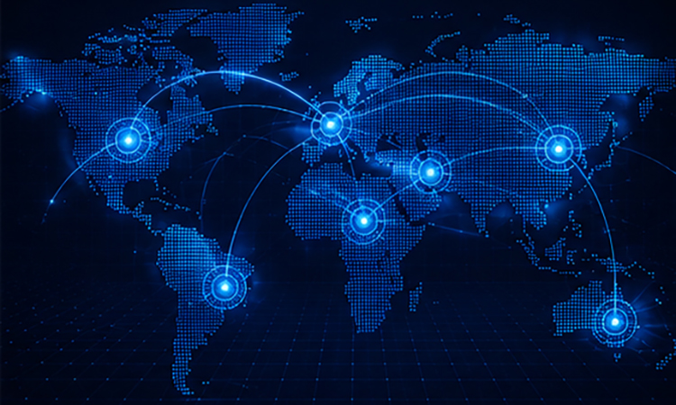 Positioning illustration showing global country connections and comparative positioning